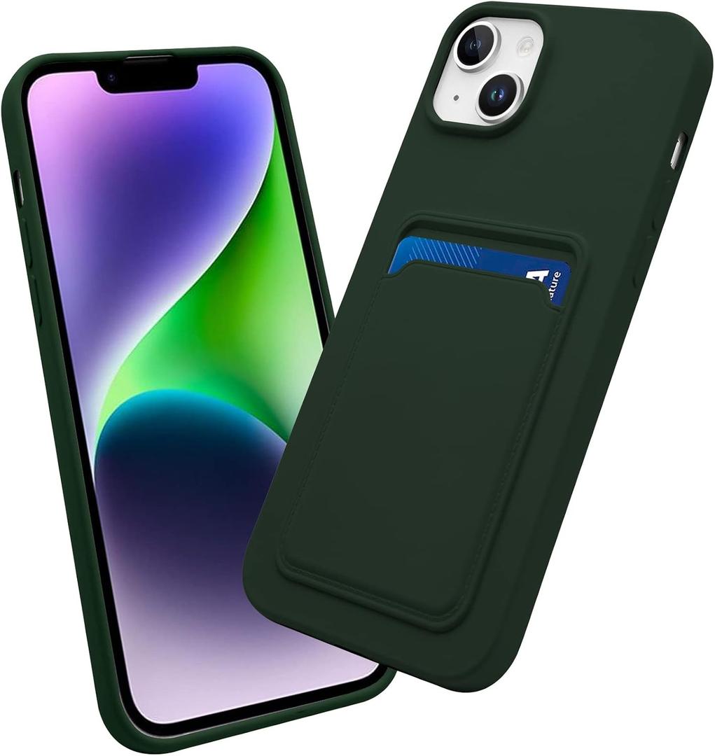 2 x for iPhone 14 Plus Case with Card Holder, Slim Fit Durable Protective Card Slot Phone Case for Apple iPhone 14 Plus 6.7" - Dark Green