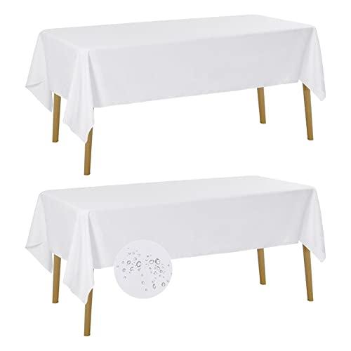 Fokitut 2 Pack Waterproof Rectangle Tablecloth, 60x120 Inch,Stain Resistant and Wrinkle Polyester Table Cloth, Fabric Table Cover for Kitchen Dining, Wedding, Party, Holiday Dinner-White