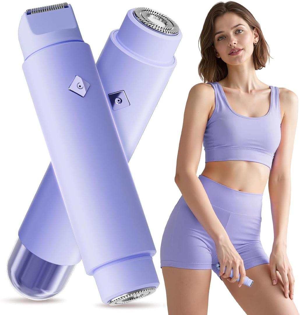 Bikini Trimmer for Women, Dual-Head Electric Razors for Women, 2 in 1 Electric Razor for Pubic Hair Trimmer IPX7 Waterproof Wet&Dry Use Bikini Shaver for Ladies Pubic, Legs, Face, Underarms(Lilac)