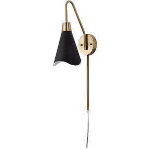 Nuvo Lighting 60/7467 Tango - 1 Light Wall Sconce in Mid-Century Modern Style-14 Inches Tall and 6.25 Inches Wide, Matte Black/Burnished Brass Finish with Matte Black Shade