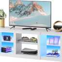 WLIVE LED TV Stand for 65-Inch TV, 58-Inch Entertainment Center with Adjustable Glass Shelves, Modern Media Console for Living Room & Bedroom, White