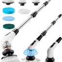 Powerful Electric Spin Scrubber, for Mom, Cordless Cleaning Brush, 90-Min Extended Runtime, Telescopic Long Handle, 8 Replaceable Heads, 2 Speeds for Bathroom, Floor & Glass