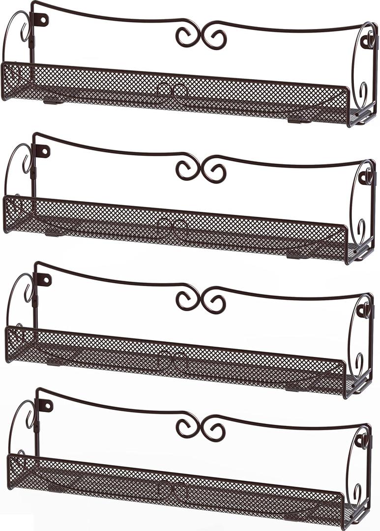 Deco Brothers Wall Mount Single Tier Mesh Spice Rack, 4 Pack, Bronze
