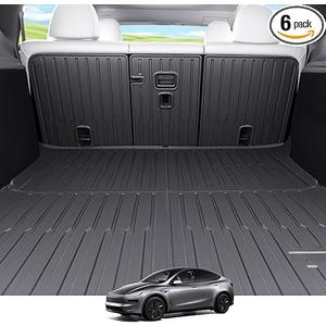 Wekar Cargo Mat Compatible with Tesla Model Y Juniper 2025-2026 5 Seat, Heavy-Duty TPE Trunk Liner Rear Seat Back Protector Model Y Accessories Custom Fit Trunk Mat- 6PCS
