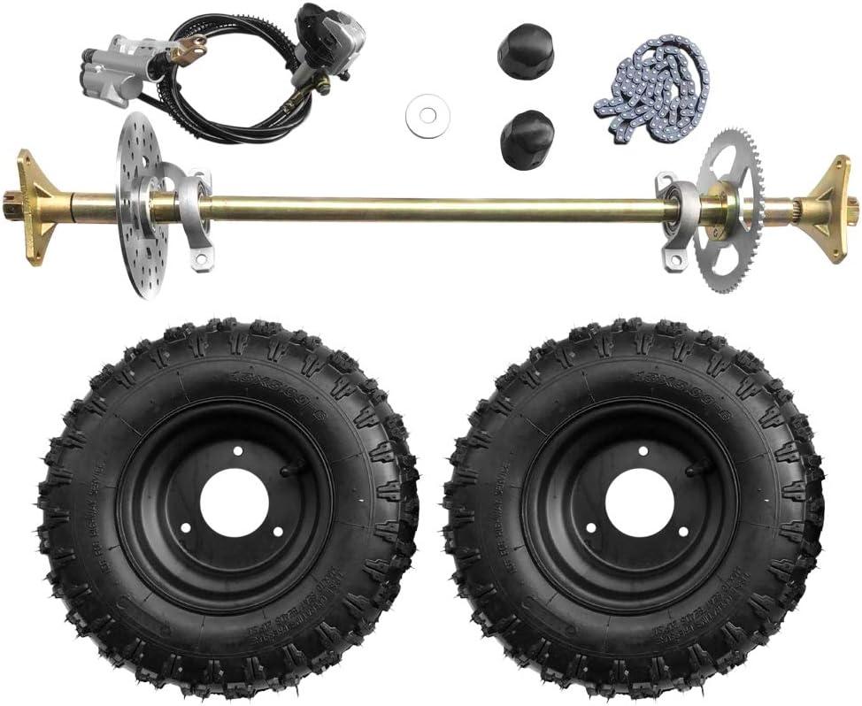 740mm 29 inch Go Kart Rear Axle Assembly Complete Wheel Hub Kit & 13 * 5-6 Wheel Tires with Rim & Brake Assembly & T8F Chain Suitable for DIY Go Kart Quad, Trike, Drift Bikes