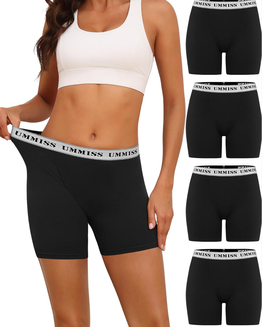 UMMISS Womens Boxer Briefs Underwear Boy Shorts Cotton Underwear Soft Anti Chafing Ladies Panties 4 Pack XXL