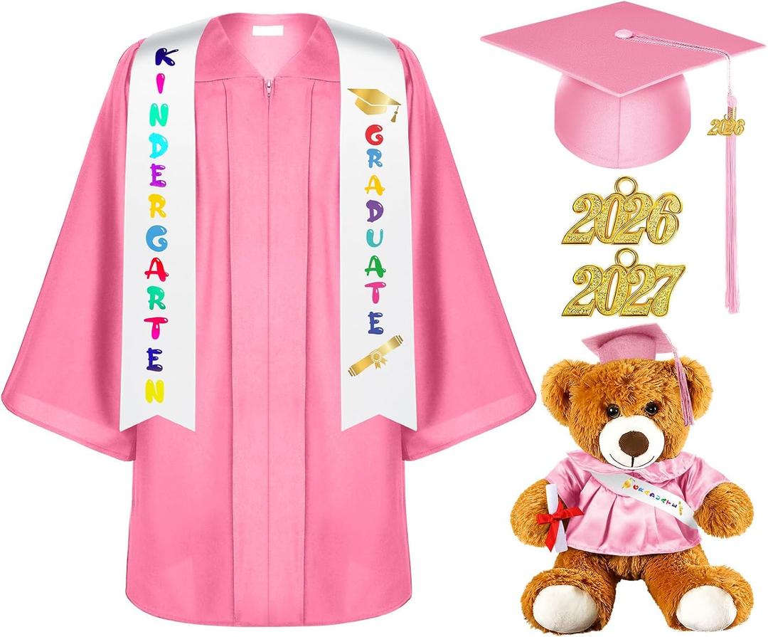 Silkfly 7 Pcs Graduation Gown Cap 2026 Graduate Outfits Accessories Stole Tassel Sash Charm Bear Gift (Pink) 30