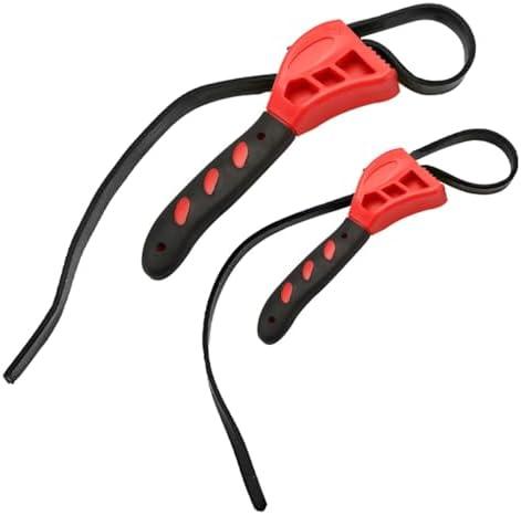 UHANBUT 2PCS Rubber Strap Wrenches, 24 Inch & 19.8 Inch Adjustable Oil Filter Strap Wrench with Reinforced Belt, Pipe Wrenches, Jar Opener Tool for Weak Hands, Water Filters, Plumbing (Red)