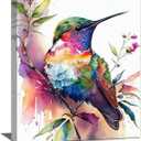 Yibuda Country Hummingbird Floral Wall Decor Colorful Flower Bird Pictures Art Watercolor Canvas Print Painting Framed Modern Home Artwork Decorations For Bedroom Kitchen Office 12''x16''
