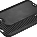 Lodge Pro-Grid Reversible Grill/Griddle - Dual-Sided Cast Iron Griddle - Double Burner Grill - Even Heat Distribution - PFAS-Free Non-Toxic Cookware - 20 Inches x 10.5 Inches