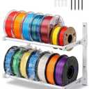 Wall Mount Filament Storage Rack- Wall Mount 3D Printer Filament Storage Rack 2 Tier Filament Spool Holders Racks, Heavy Duty Metal Shelf for PLA/ABS/TPU, Filaments Organized (White)