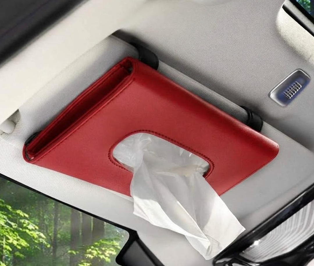 Aerovia Car Tissue Holder, Easy to take tissues, no Bending Down, no Distraction, no Impact on Driving, Space-Saving, Leather Texture, Durable and Good-Looking, Easy to Clean 2Pack（Red）