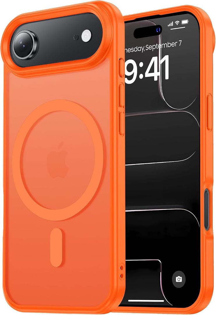 Tigowos Magnetic for iPhone Air Case Fits MagSafe 16FT Drop Resistant Matte Skin Feeling Back Cover Shockproof Slim Fit for iPhone 17 Air Phone Case 6.5 inch,Orange