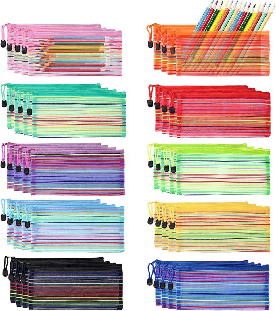 40 Pack 10 Colors Pencil Pouch Bulk Mesh Zipper Pouch Bags, Small Storage Bag for Operation Christmas Child Bulk Items, Multipurpose Pencil Case for School and Office Supplies, Travel Accessories