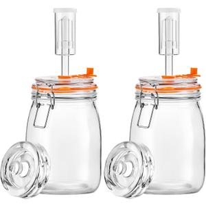 Fermentation Jar, 1.1Liters Glass Fermenting Jar with Fermentation Weight for Making Sauerkraut, Kimchi, Pickles, Mead, Cider & More, Pack of 2