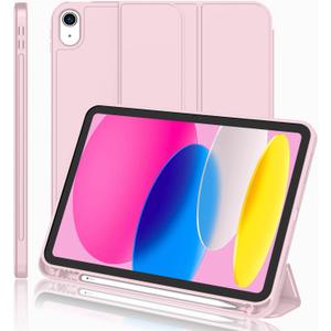 iMieet iPad (A16) Case/iPad 10th Generation Case [11-Inch 2025/10.9 Inch 2022] with Pencil Holder, Trifold Stand Smart Cover with Soft TPU Back,Auto Wake/Sleep(Pink)