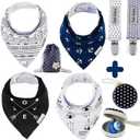 Dodo Babies Bandana Drool Bib Set Baby Essentials - 8-Piece Set Blue/Black/White - 4 Bibs, 2 Binky Clips & Pacifier Case - Cotton w/Polyester Lining & Adjustable Snaps 3-24 Months