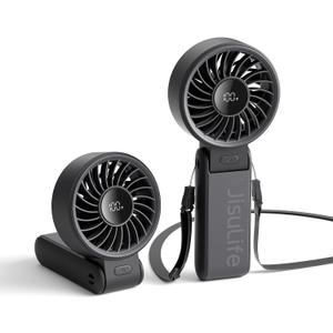 JISULIFE Handheld Fan Life7  Ultimate Flexibility: High-Power Motor, LED Display, 19.5 Hrs Cooling, 5000mAh Rechargeable, 5-Speed, Foldable Design, 3-IN-1 Portable Fan for Travel Cruise Beach(Black)