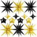 14pcs Black Gold Star Balloons, Mixed Star Foil Balloon,22Inch Explosion Stars Balloons with 10Inch Stars Shaped Balloon,for Birthday Graduation Anniversary Wedding Baby Shower Disco Party Decorations