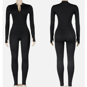 Women Long Sleeve Jumpsuit Workout Bodycon Romper with Pants Zip Up Unitard Sexy One Piece Full Bodysuits,XL