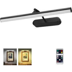 Picture Light,3AA Battery Wall Lights,Wireless Art Lights for Paintings,Remote Control Accent Light with Timer and Dimmable for Frame,Portrait,Mirror-Black (15INCH)