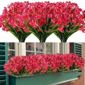 8 Bundles Artificial Daffodils Flowers Fake Artificial Greenery UV Resistant No Fade Faux Plastic Plants for Wedding Bridle Bouquet Indoor Outdoor Home Garden Kitchen Office Table Vase (Red)