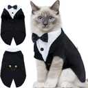 DENTRUN Cat Tuxedo Outfit, Sphynx Cat Costume Formal Suit with Bow Tie, Stylish Cat Shirt Fashion Apparel Fancy Clothes, Kitten Formal Attire Wedding Onesie Costume for Cats Only (XX-Large, Black)