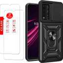 For T-Mobile REVVL V Plus 5G Case with [2 Pack] Tempered Glass Screen Protector, For TCL T-Mobile Revvl V+ 5G [Military-Grade] Protective Lens Protects Magnetic Kickstand Car Mount Phone Case