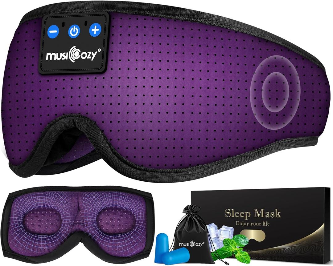 MUSICOZY 3D Sleep Headphones Mask Sleeping Headphones for Side Sleepers Eye Mask, Wireless Bluetooth Headband Headphones Cool Gadgets Unique Gifts(Purple)