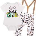 Baby Boys First Birthday Outfit Funny Bowtie One Year Old Cake Smash Pants Set (6-12 Months, Brown)