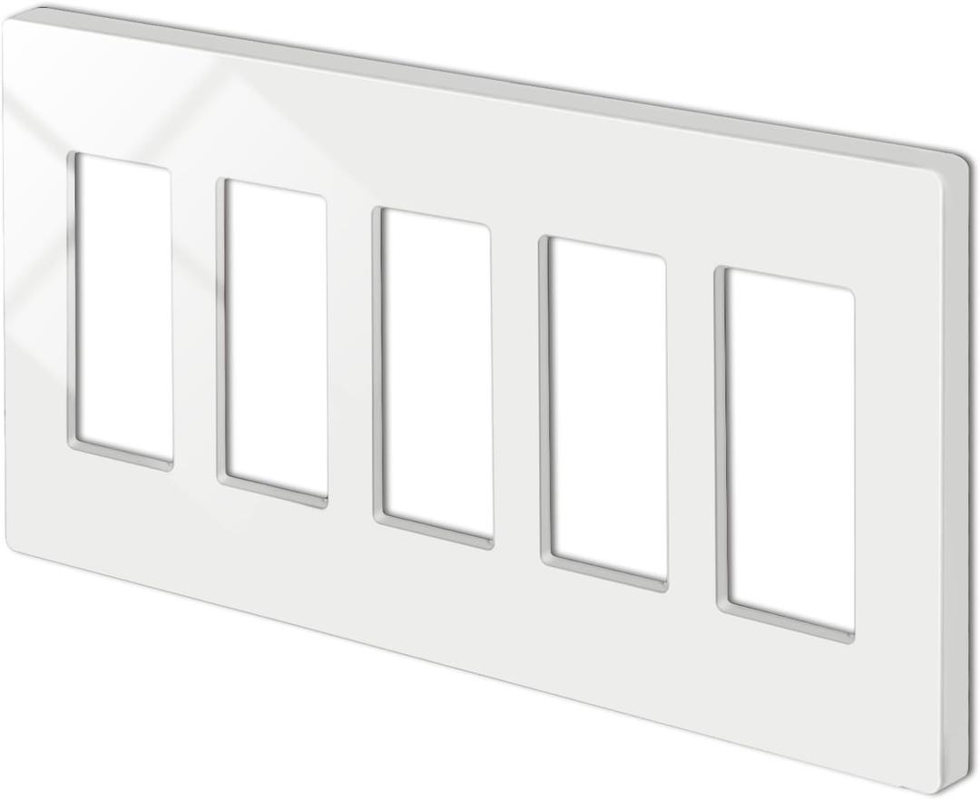 1 Pack BESTTEN 5-Gang Screwless Wall Plate, Decorator Outlet Cover, USWP4 Glossy Off White, Decor Face Plate for Light Switch, Dimmer, GFCI, USB Receptacle, H4.69 x W10.18, ETL Listed