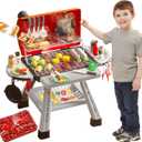 Barbecue Grill Toy Set, Kids BBQ Grill Playset with Smoke Sound Light Simulation Camping Cooking Interactive Toys Christmas Birthday Gift for Toddlers Girls Boys 2-6