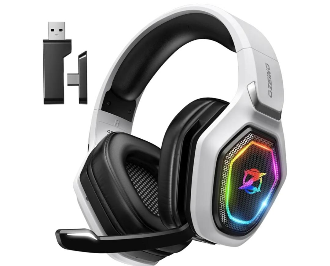 Ozeino 2.4GHz Wireless Gaming Headset for PC, Ps5, Ps4 - Lossless Audio USB & Type-C Ultra Stable Gaming Headphones with Flip Microphone, 40-Hr Battery Gamer Headset for Switch, Laptop, Mobile, Mac