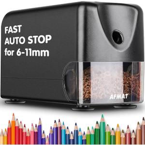 AFMAT Heavy Duty Electric Pencil Sharpener, Auto Stop Classroom Pencil Sharpeners for 6-11mm No.2/Colored Pencils, Pencil Sharpener for Large Pencils, Sharp Point, Save Pencils, Teachers Must Haves (Black)