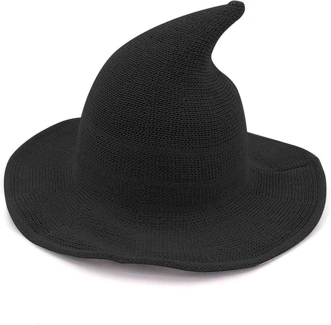 Bestjybt Women Halloween Witch Hat Wool Knitted Cap for Party Masquerade Cosplay Costume Accessory Daily (Black)