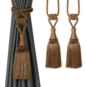 BEL AVENIR Curtain Tiebacks Handmade Holdbacks for Curtains Drape Decorative Tie Backs with Tassels (Coffee, 2 Pack)