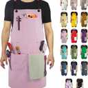 Kitchen Apron, Work Apron, Canvas, Multiple Pockets, Gardening, Painting, BBQ, Artist, Carpenter, One Size (Sizes M to XXL) Pink