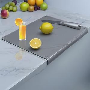 Tempered Glass Cutting Board for kitchen with Counter Lip, Glass Chopping Board, Scratch-Resistant,Non-Slip (Gray)