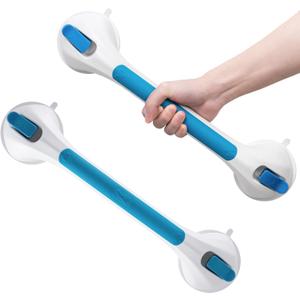 Grab Bars for Shower,Suction Shower Handles,2 Pack,16.8",Blue | stable safety grip for seniors,elderly,bathtubs&toilet,heavy duty drill-free waterproof removable,handrails,easy install