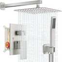 Shower Faucet Set Bathroom Square Rain Shower Head and Handle Set, Wall Mounted Shower Fixtures With Shower Valve and Trim Kit 10 inch Brushed Nickel