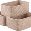 3 Pack Small Storage Baskets for Organizing, Cute Woven Decorative Gift Baskets for Shelves, Mini Closet Organizer Bins with Handles, 16''Lx10''Wx8''H-Brown