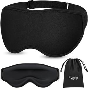 Fygrip 3D Eye Mask Sleep Mask for Men & Women, 100% Pressure-Free & Light Block-Out Eye Mask for Sleep with Easy Adjustable Strap, Night Eye Cover for Travel, Black