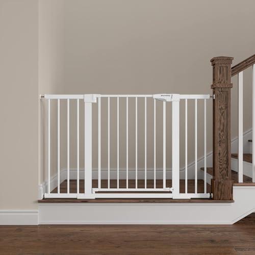 Mumeasy Baby Gate Extra Wide, 29.5"- 51.5" Pressure Mounted Dog Gate with Walk Through Door, Auto Close Pet Gate for Stairs,Doorways,House