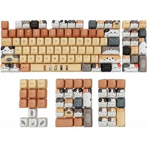 Animal Cute Cat PBT Keycap Set for Mechanical Keyboard Gifts for Christmas Birthday (Yellow Cats)