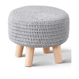 Wimarsbon Small Ottomans, 100% Hand Knitted Pouf Ottoman, Round Footrest with 4 Non-Skid Wood Legs, Boho Décor Cotton Rope Pouffe Beside Sofa, Leisure Floor Step Chair for Living Room (Grey)
