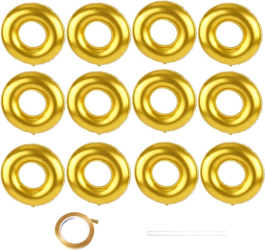 12pcs Gold Ring Birthday Party Balloons, 28in/71cm Large Foil Gold Ring Balloons for Birthday Baby Shower Cartoon Theme Party Carnival Room Decor Supplies