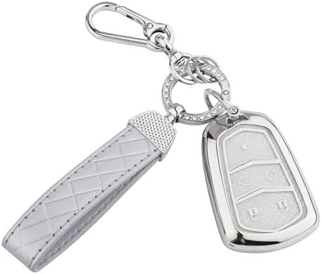 Seedwee for Cadillac Key Fob Cover, Soft TPU Keys Protector Bling Key Fob Keychain for Cadillac SRX CTS CT6 XTS XT5 XT6 XT4 ATS Accessories Smart Keys, Silver Clear