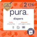 Pura Hypoallergenic Diapers Size 2 (7-13 lbs) Monthly Pack, Totally Chlorine Free, Wetness Indicator, Suitable for Sensitive Skin, Soft Organic Cotton Comfort, Overnight, 6 Packs of 29 (174 Diapers)
