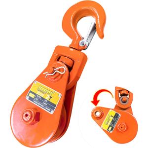 Snatch Block with Hook, 2 Ton WLL,Suitable for 3/8" Wire Ropes, Snatch Block Pulley for Rollback Wrecker, Car Hauler, Tow Truck Accessories, Winch Accessories, Light Orange Color