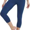 baleaf Women's Capri Leggings with Pockets High Waisted Workout Yoga Running Gym Pants for Casual Summer (Large, Blue)